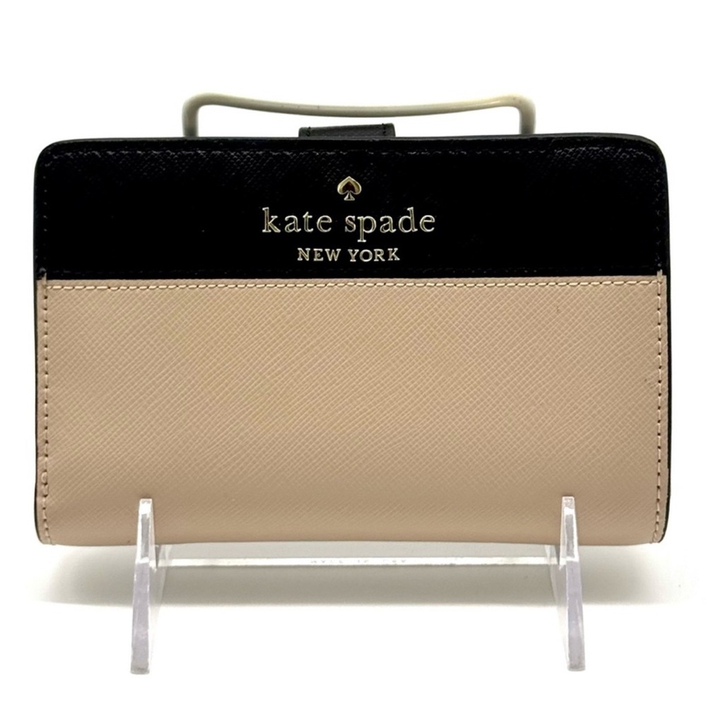 Kate Spade Leila Medium Pebbled Leather Compact Bifold Wallet Tan/Black